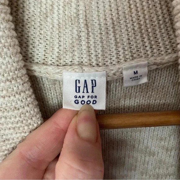 GAP open cardigan sweater shawl collar textured cream ivory cotton women’s sz M - Picture 8 of 15